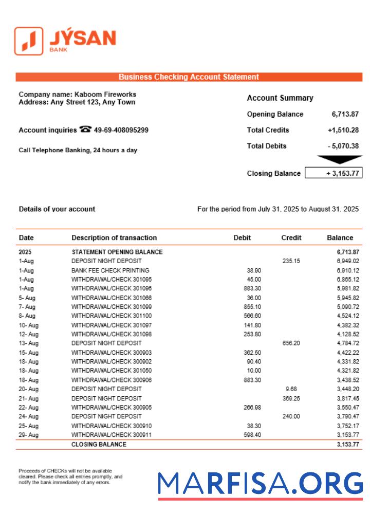 Realistic First Heartland Jusan bank company statement Word and PDF format real example